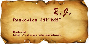 Raskovics Jákó névjegykártya